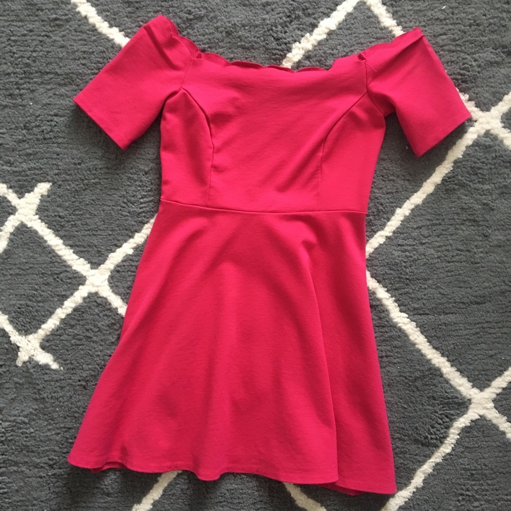 Pink Off The Shoulder Fit And Flare Dress